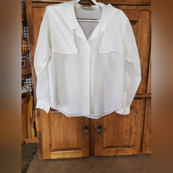 Diane Von Furstenberg Tops - Diane Von Furstenberg White Utility Long Sleeve Blouse Size 12